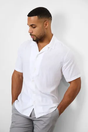 Linen Blend Cuban Collar Shirt in White