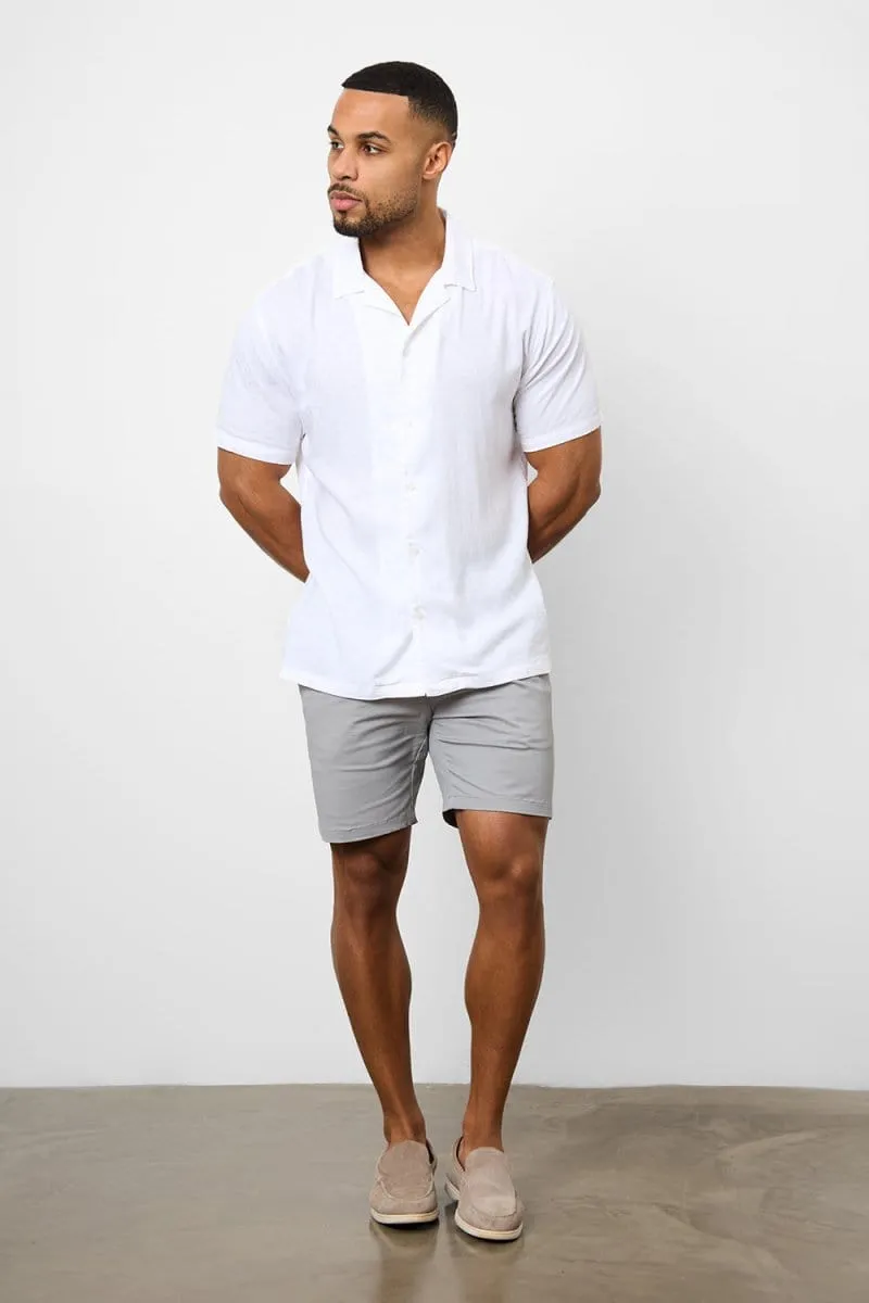 Linen Blend Cuban Collar Shirt in White