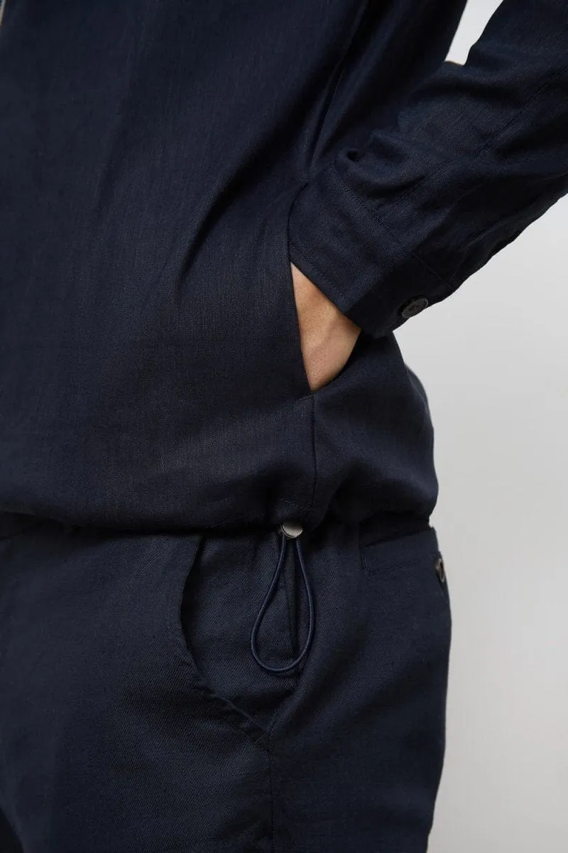 Linen Blend Zip Through Jacket in Navy