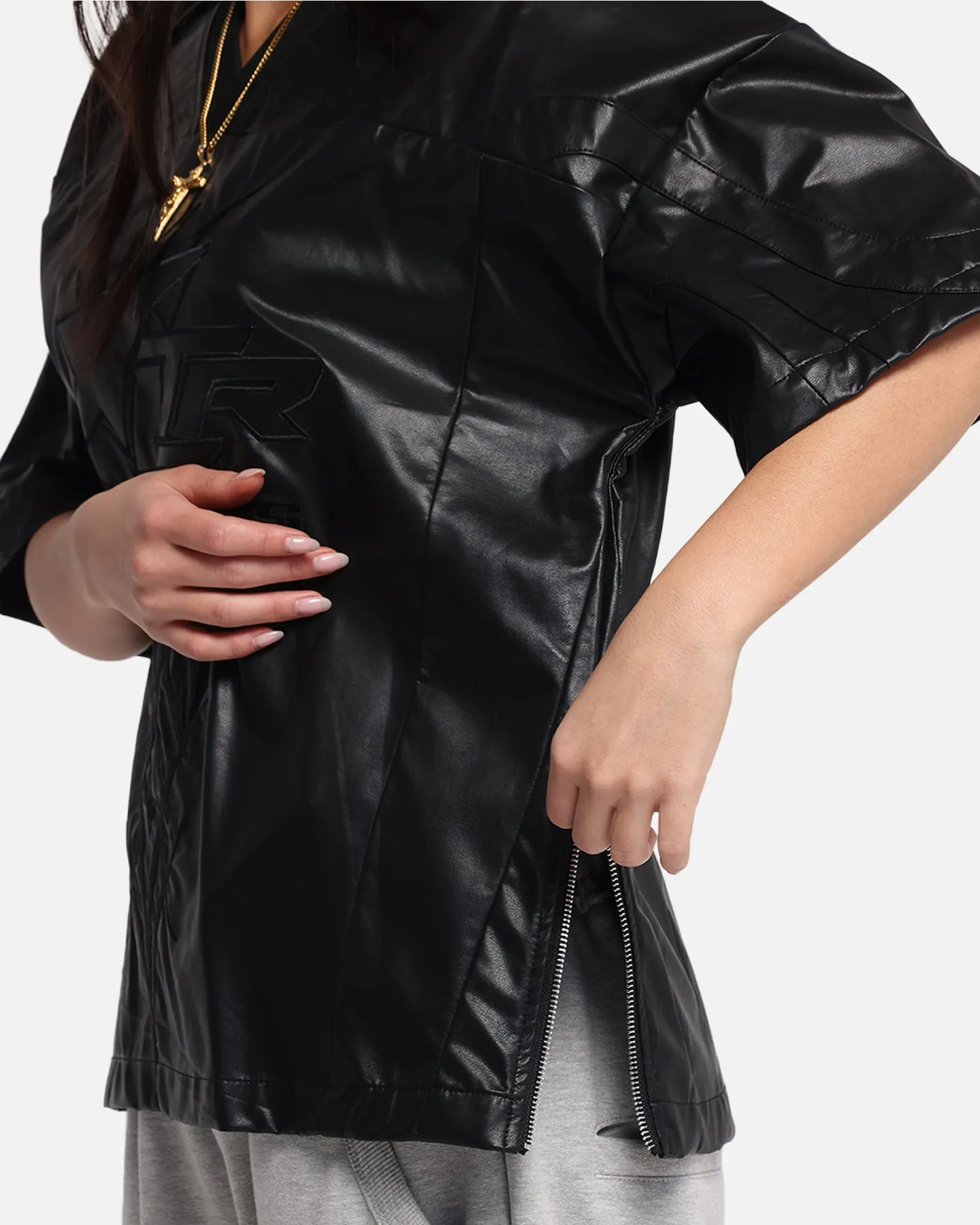 Loiter Vegan Leather Football Top Black
