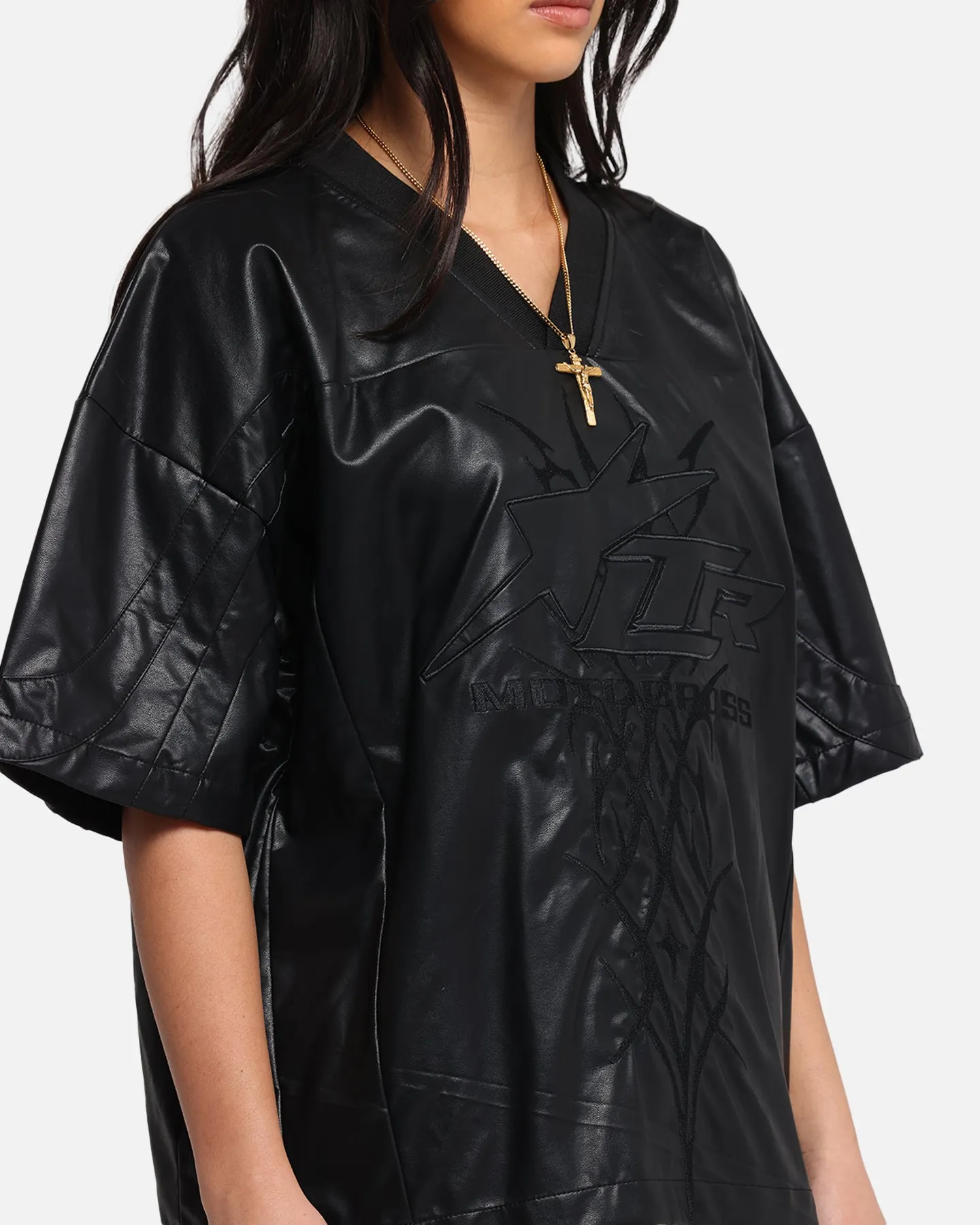 Loiter Vegan Leather Football Top Black