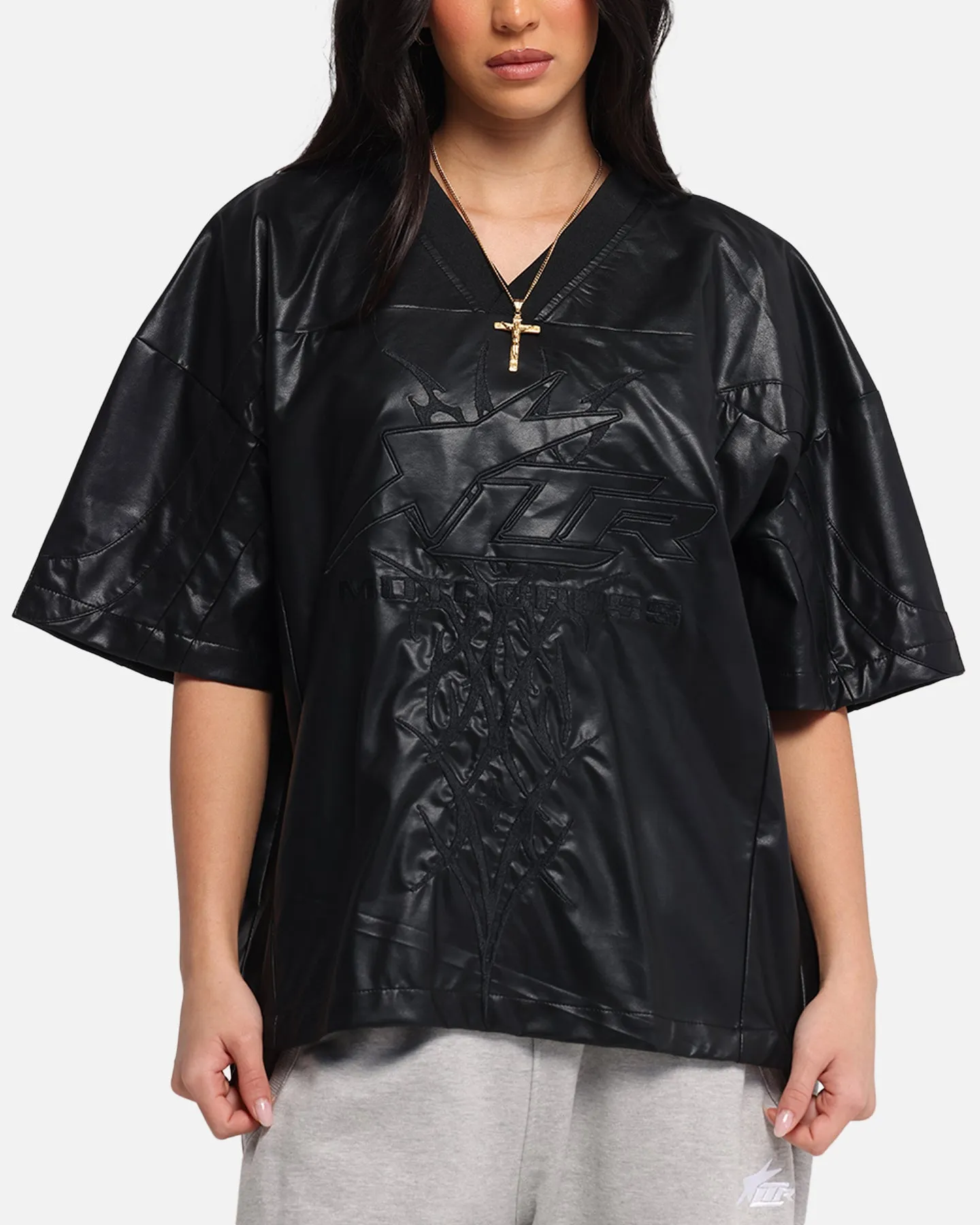 Loiter Vegan Leather Football Top Black