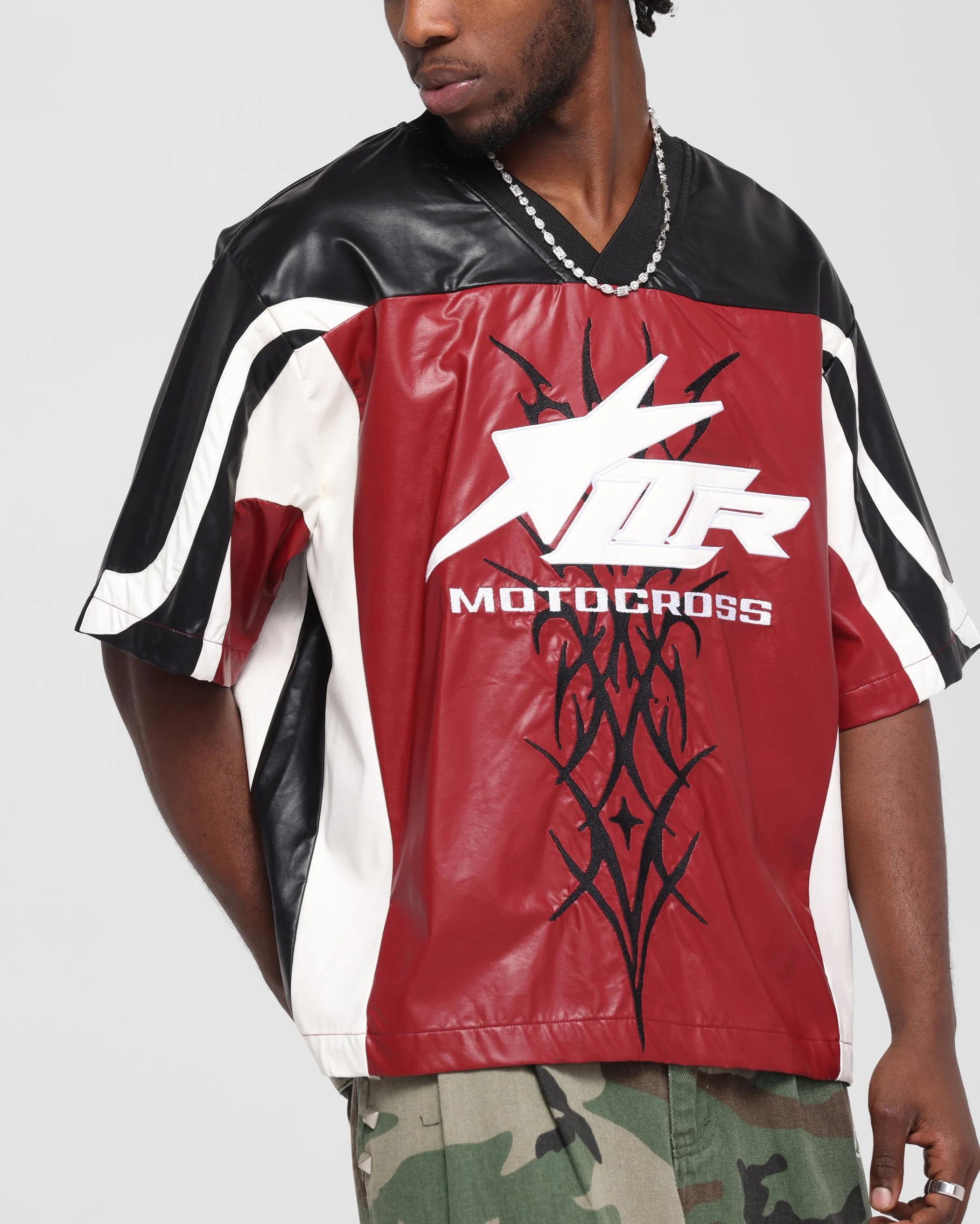 Loiter Vegan Leather Football Top Red/Black