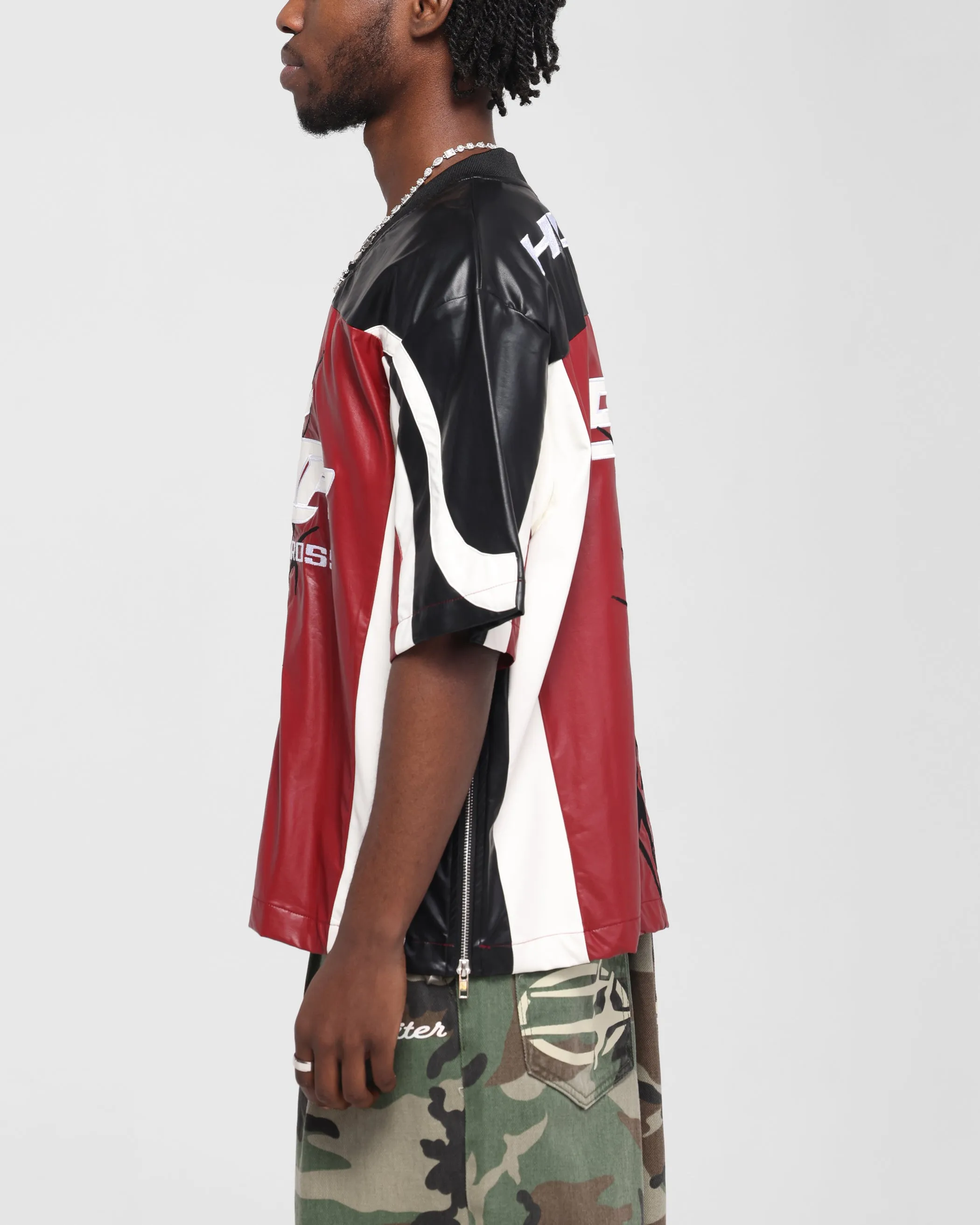 Loiter Vegan Leather Football Top Red/Black