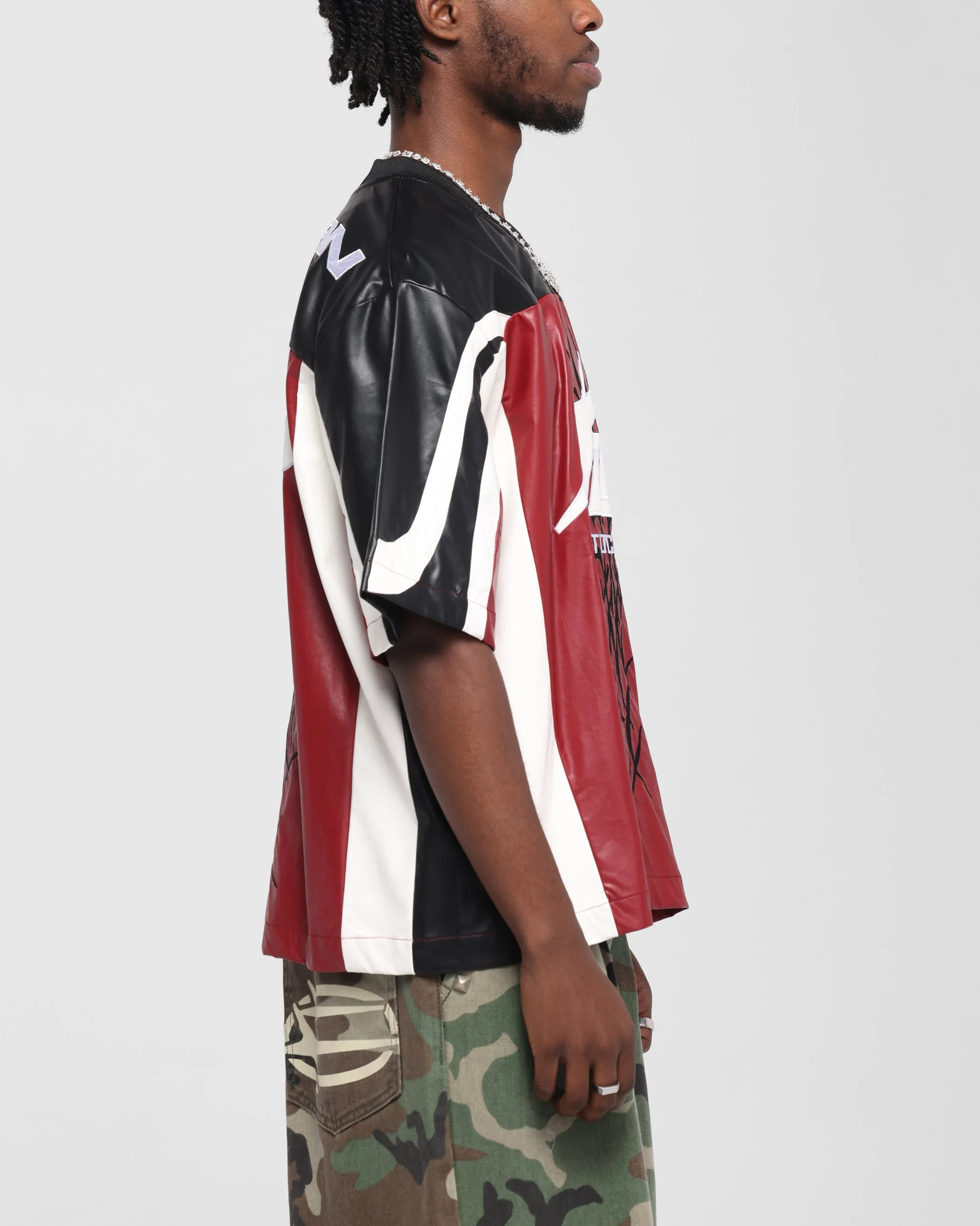 Loiter Vegan Leather Football Top Red/Black