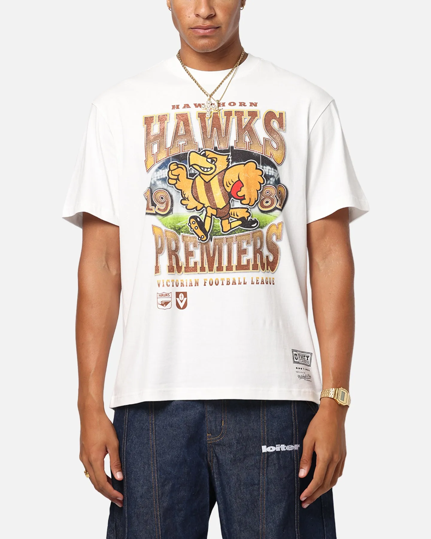 Mitchell & Ness Hawthorn Hawks Mascot T-Shirt Vintage White