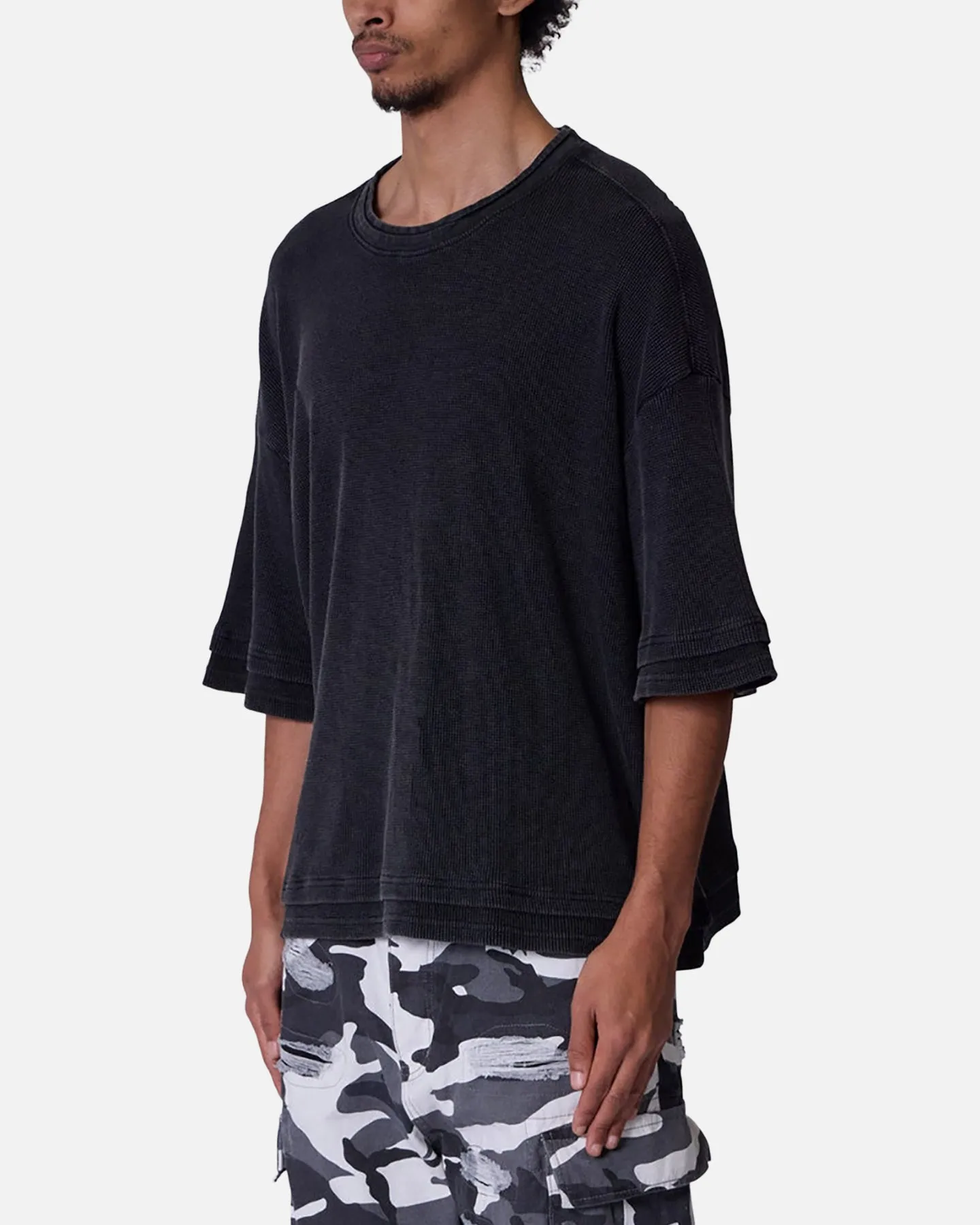 MNML Double Layer Acid Washed T-Shirt Black