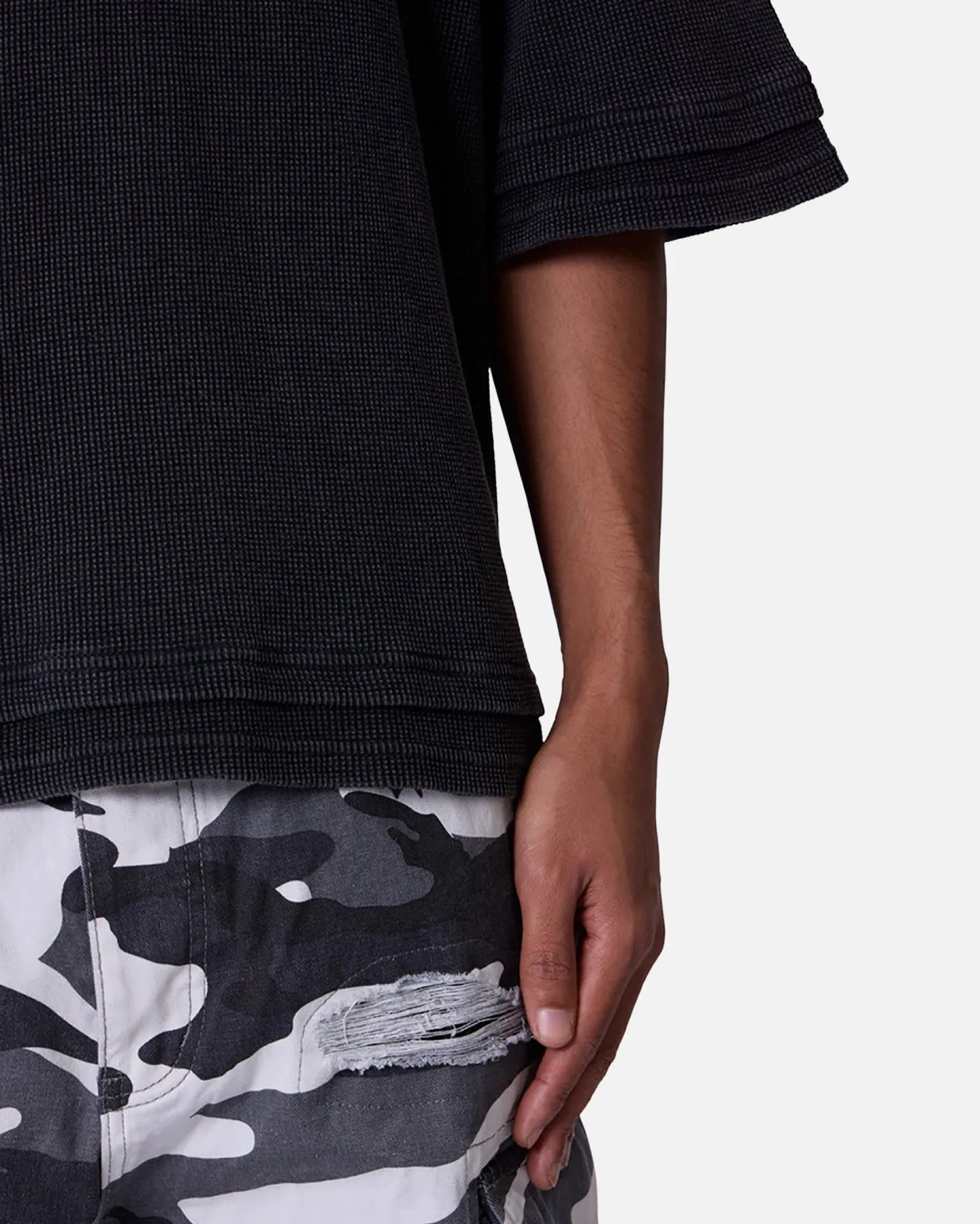 MNML Double Layer Acid Washed T-Shirt Black