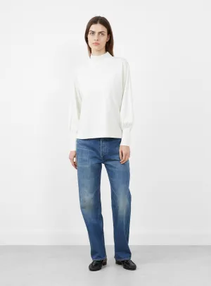 Mock Neck Gather Long Sleeve T-Shirt Off White