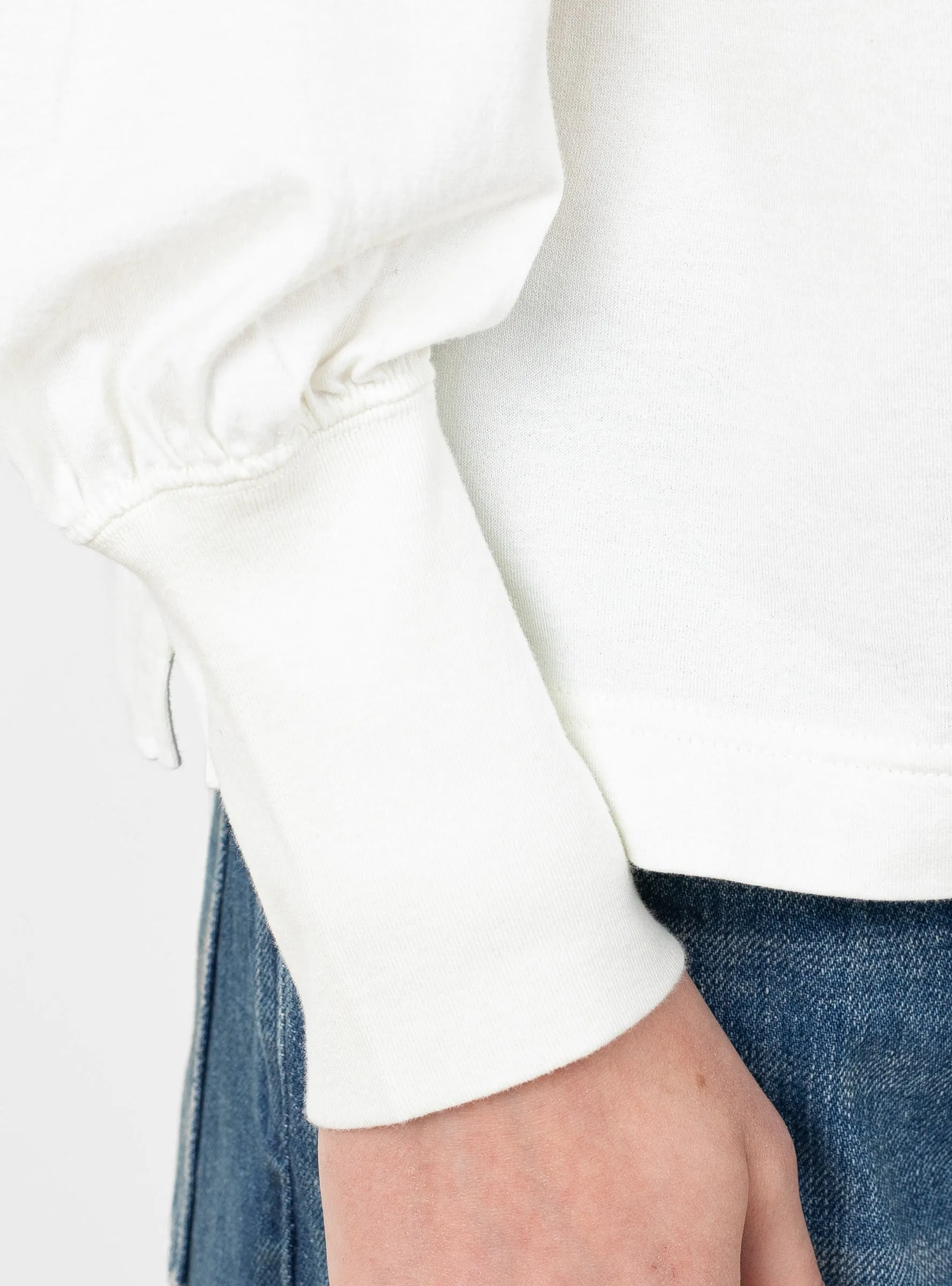 Mock Neck Gather Long Sleeve T-Shirt Off White