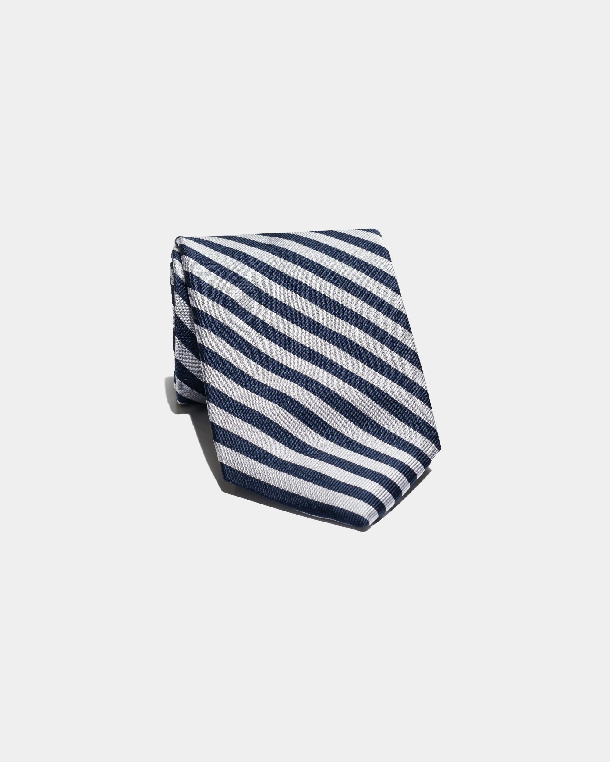 NAVY/SILVER JOCKEY STRIPE TIE