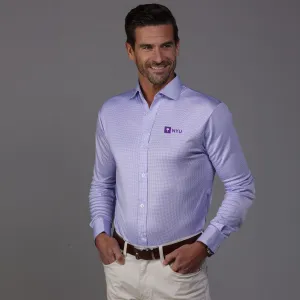 New York University Quattro Flex Dress Shirt with Semi-Spread Collar Lavender Houndstooth