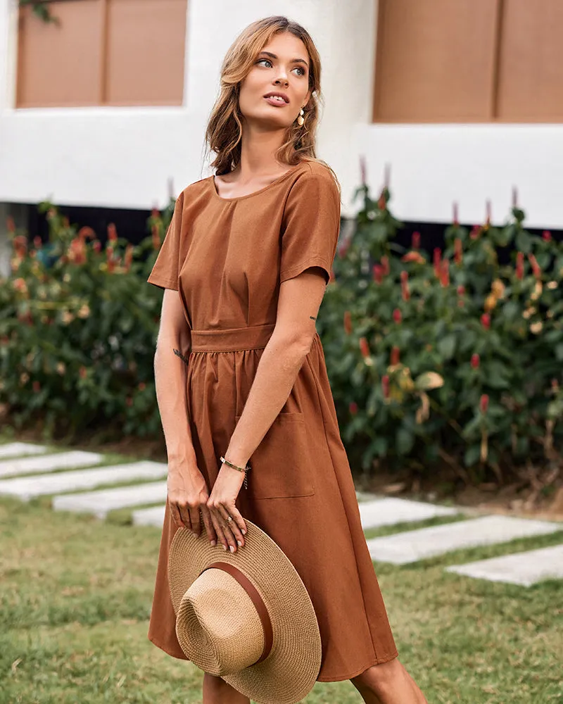 Open Back Button Midi Dress