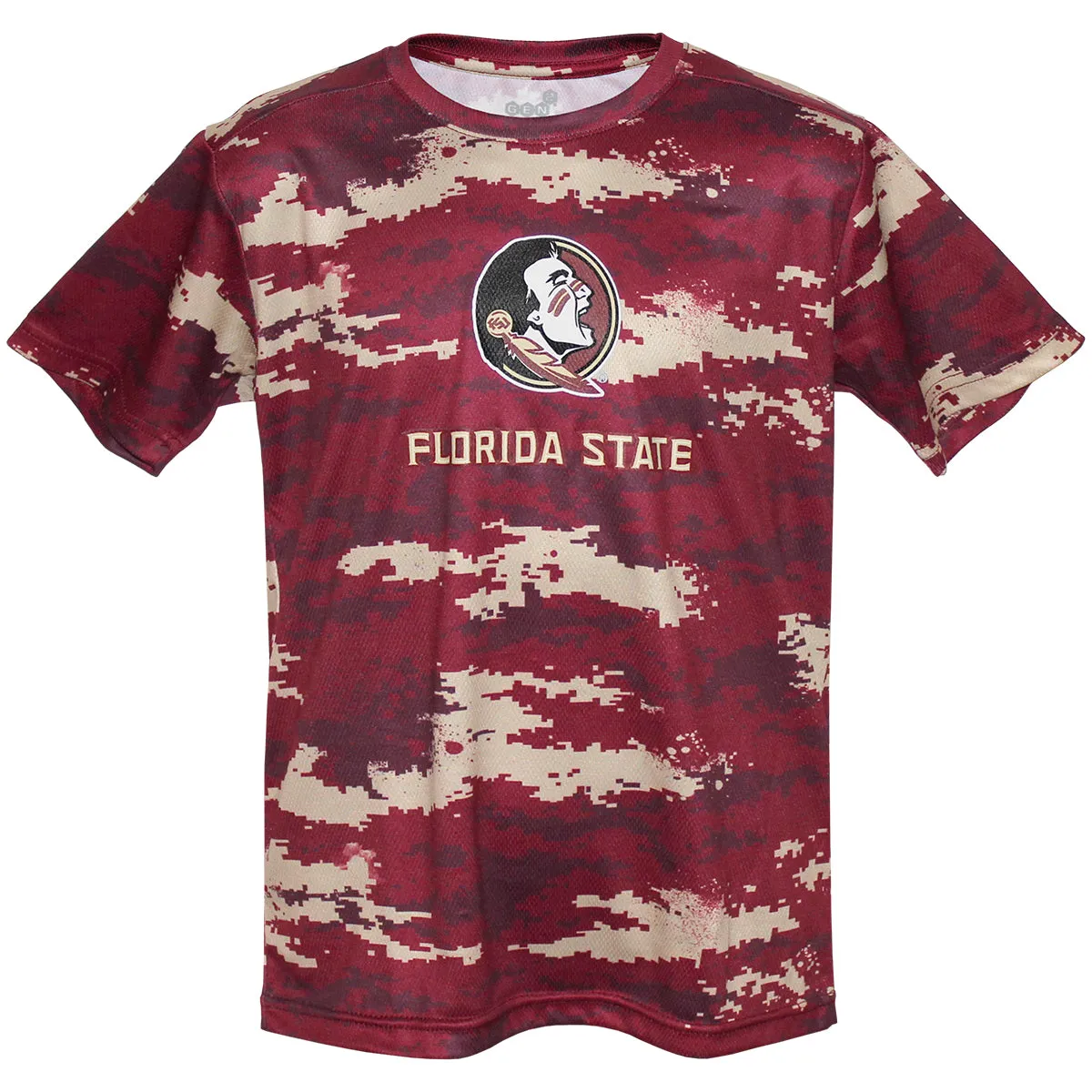 Outerstuff Kid's Seminole Logo/Florida State Digital Camo Short Sleeve Performance T-shirt - Garnet/Gold