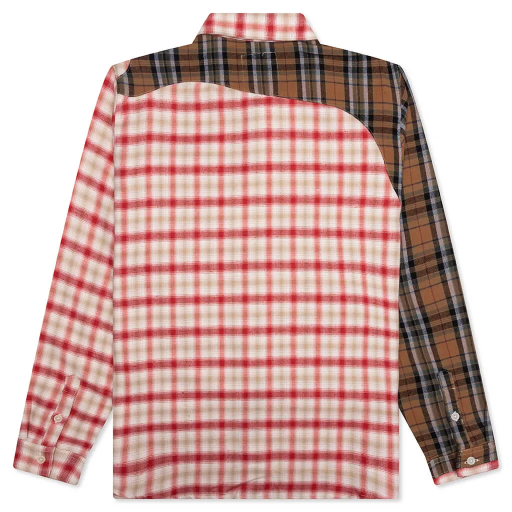 Patchwork Face Flannel Shirt - Red