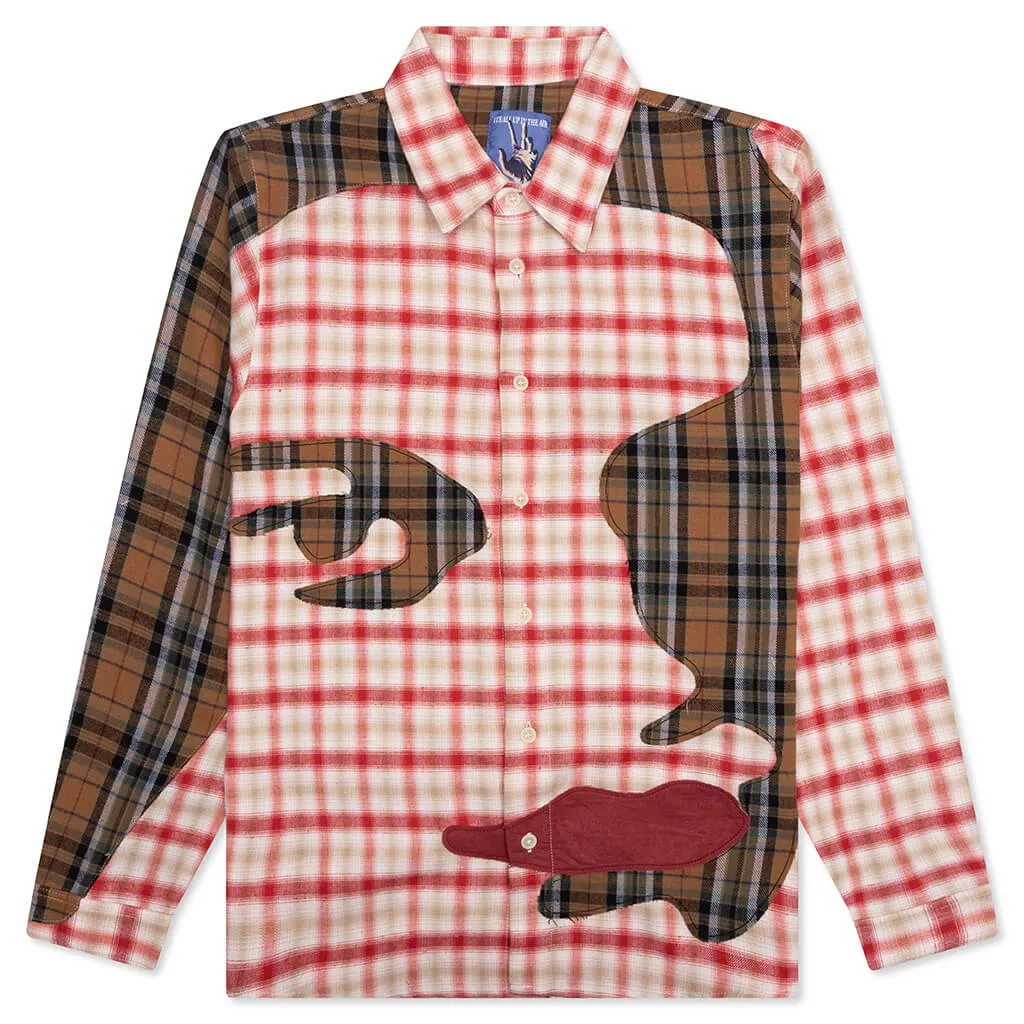 Patchwork Face Flannel Shirt - Red
