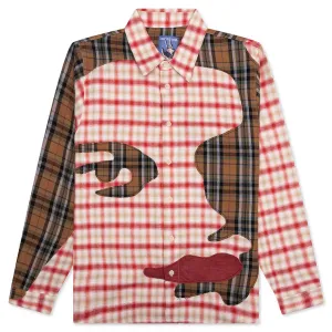 Patchwork Face Flannel Shirt - Red