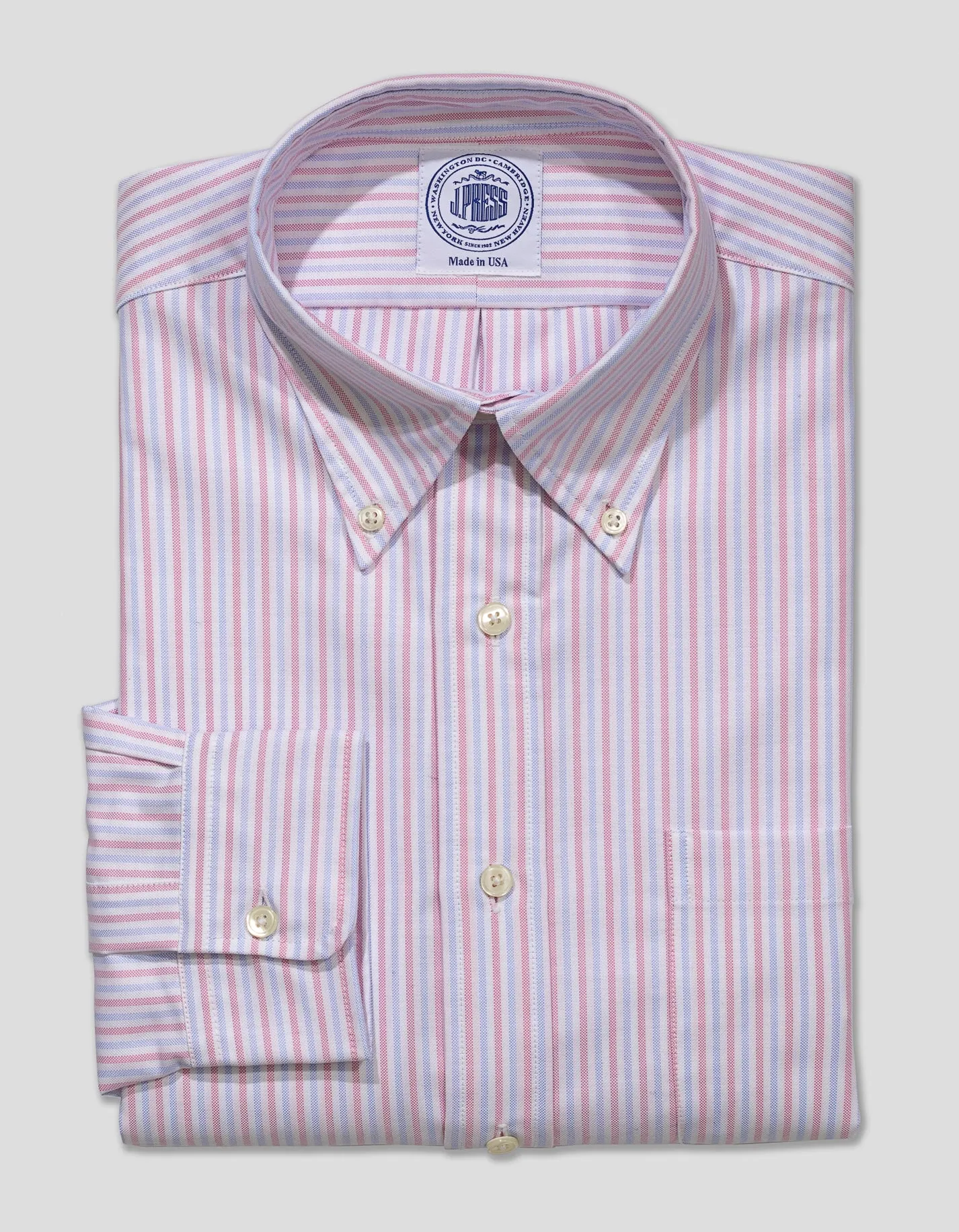PINK/LIGHT BLUE STRIPED OXFORD DRESS SHIRT
