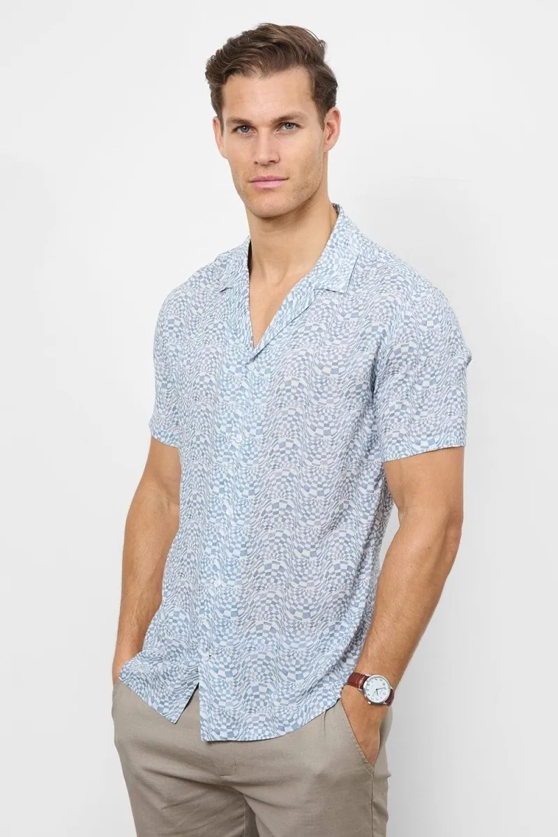 Printed Shirt in Blue Optical Geo