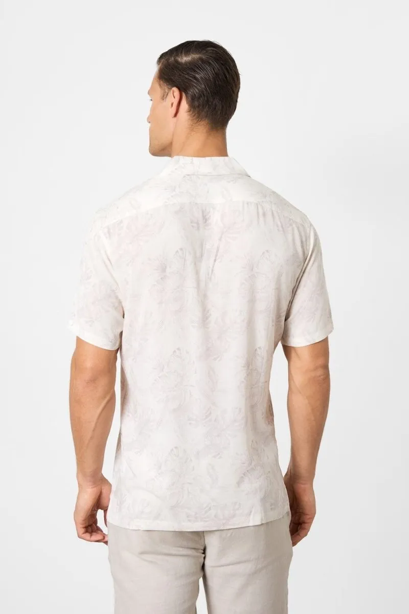 Printed Shirt in Stone Faded Tropical Leaves
