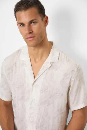 Printed Shirt in Stone Faded Tropical Leaves