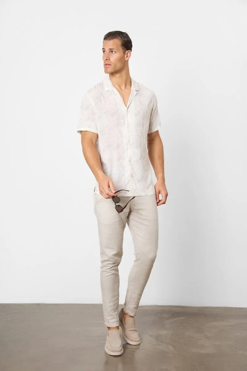Printed Shirt in Stone Faded Tropical Leaves