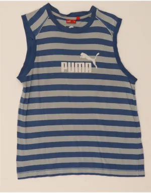PUMA Mens Regular Fit Graphic Vest Top Large Blue Striped Cotton Sports