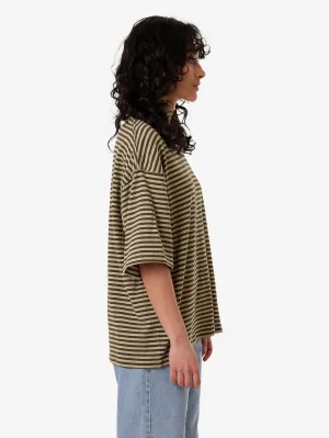 Quinn Stripe Oversized Tee - Dark Olive