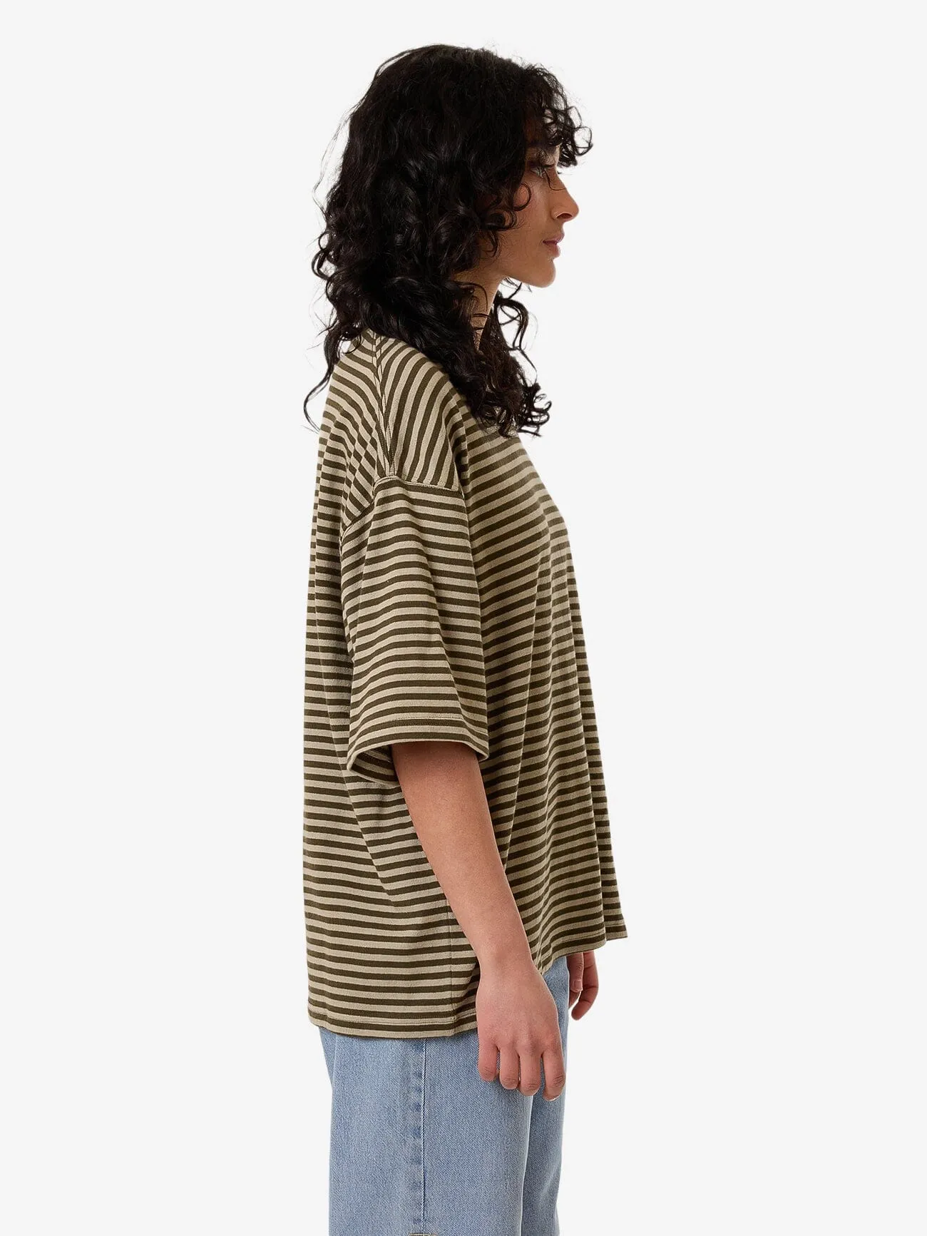 Quinn Stripe Oversized Tee - Dark Olive