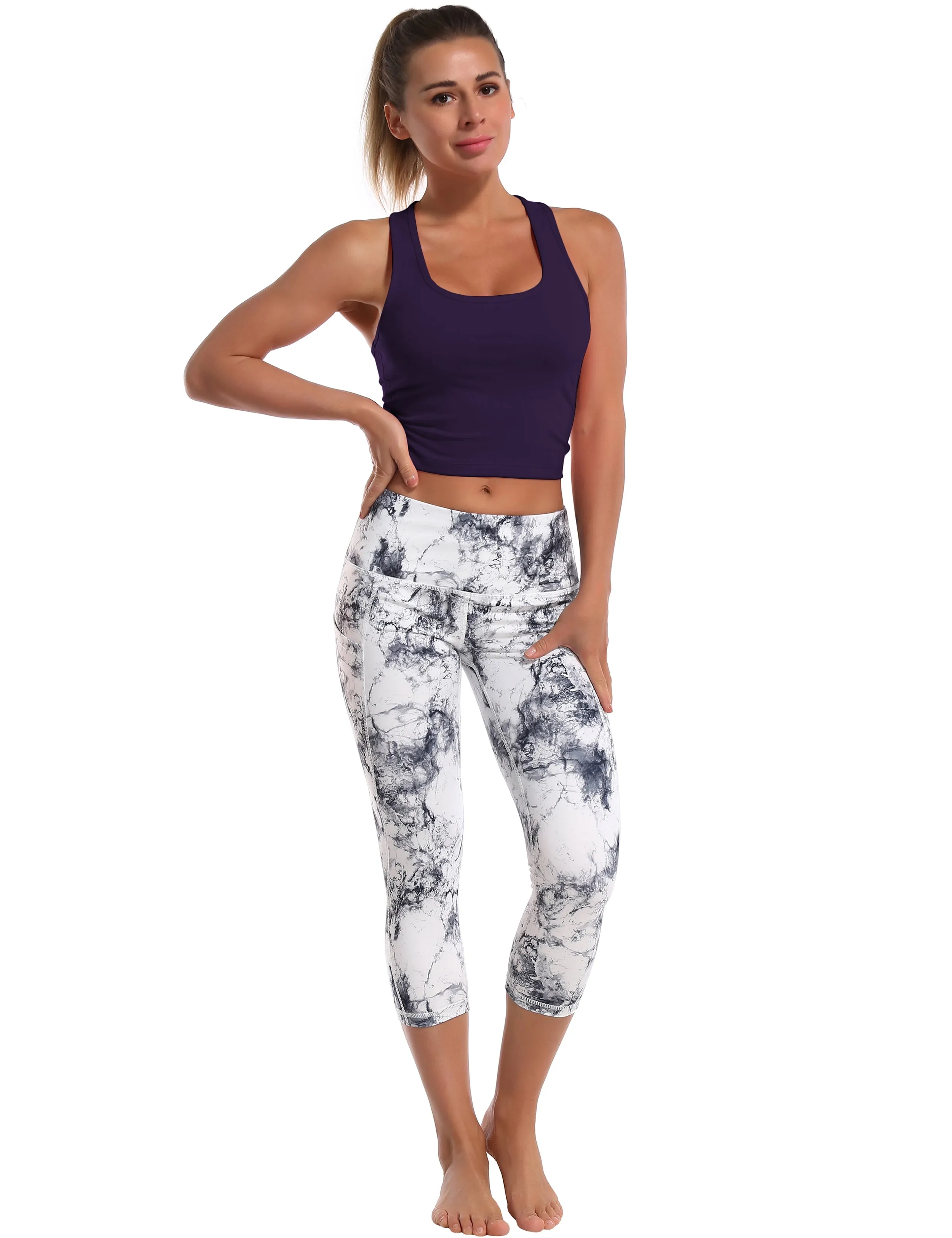 Racerback Athletic Crop Tank Tops midnightblue_Running