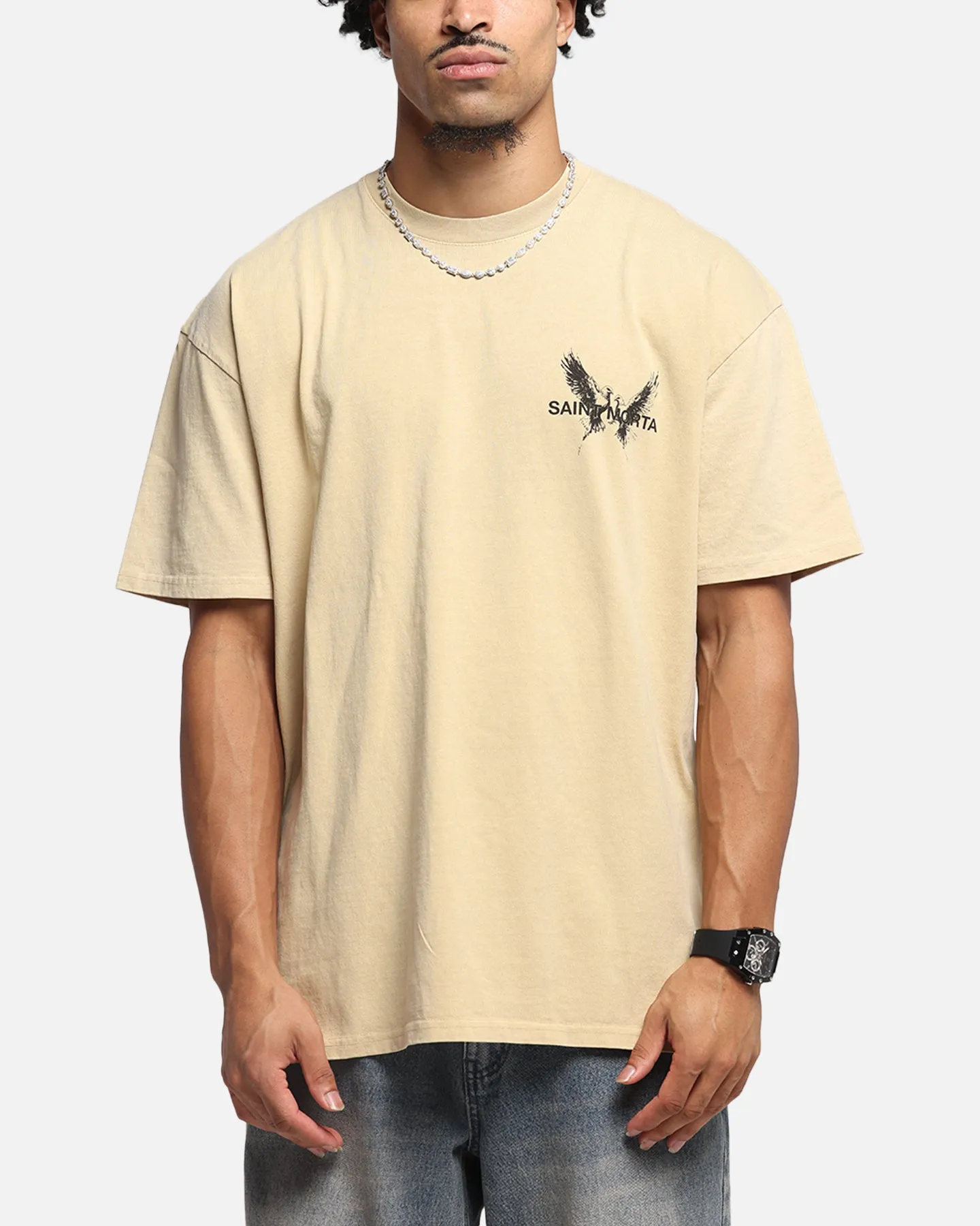 Saint Morta Black Doves Boxy T-Shirt Stone
