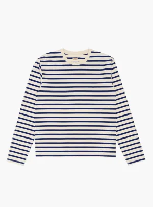 Stripe Jersey Crew T-Shirt Profile Rainbowy Patch Ecru and Blue