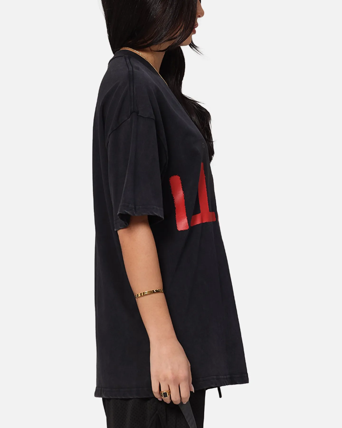 The Anti Order Echo Spray Drop Shoulder T-Shirt Black Acidwash