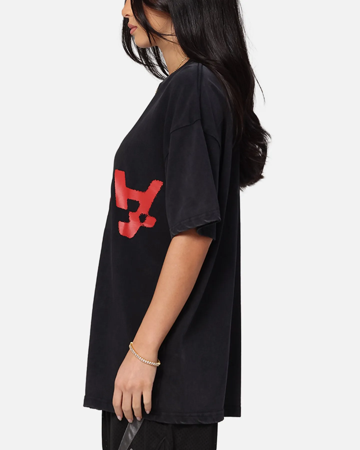 The Anti Order Echo Spray Drop Shoulder T-Shirt Black Acidwash