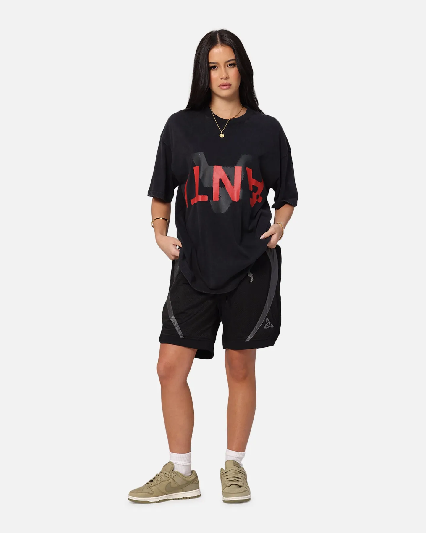 The Anti Order Echo Spray Drop Shoulder T-Shirt Black Acidwash