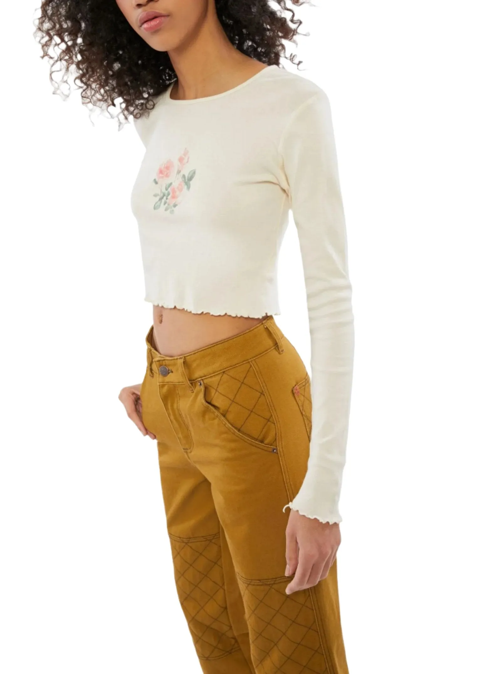 TMD Ivory Floral Long Sleeve Crop