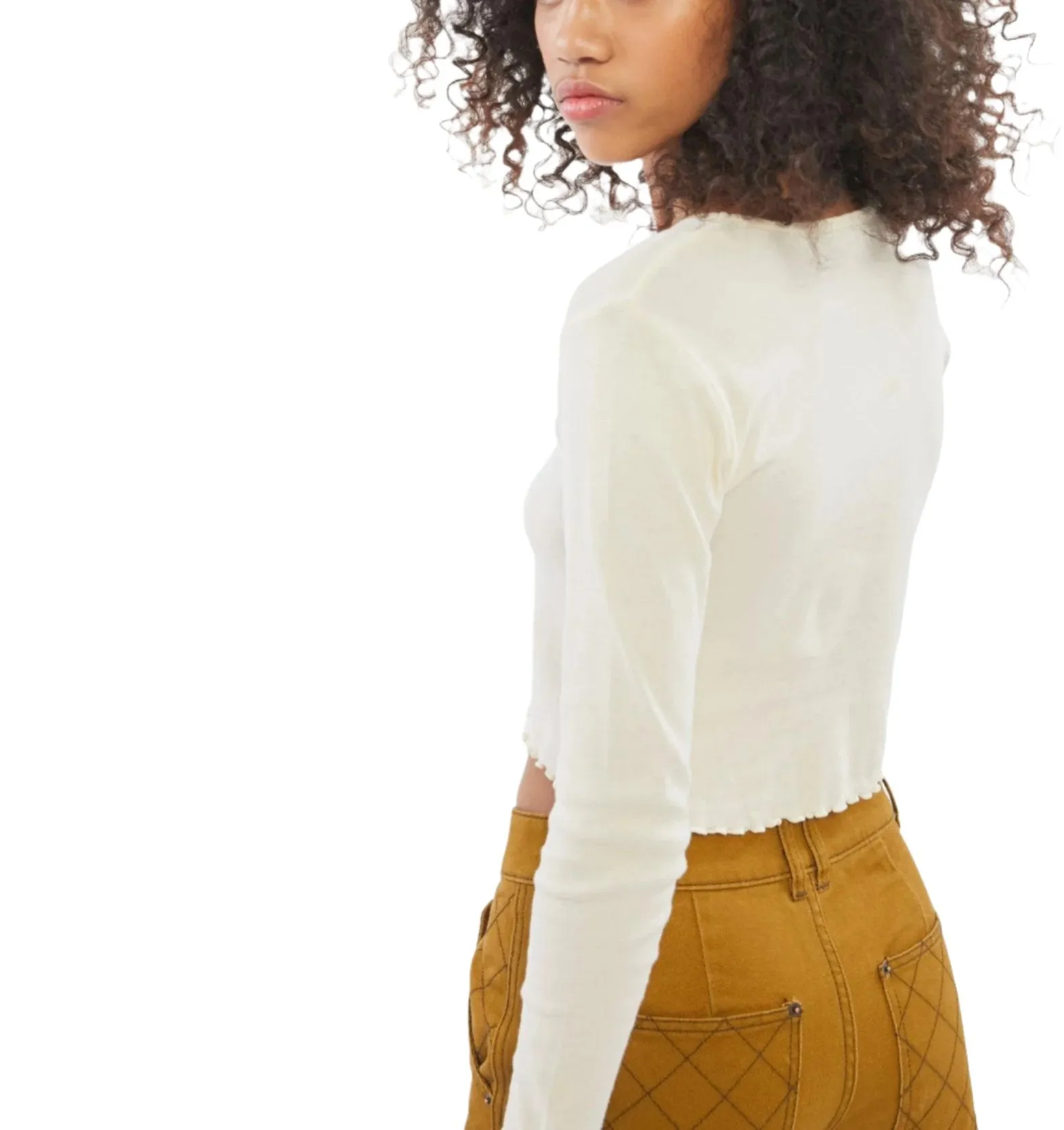 TMD Ivory Floral Long Sleeve Crop