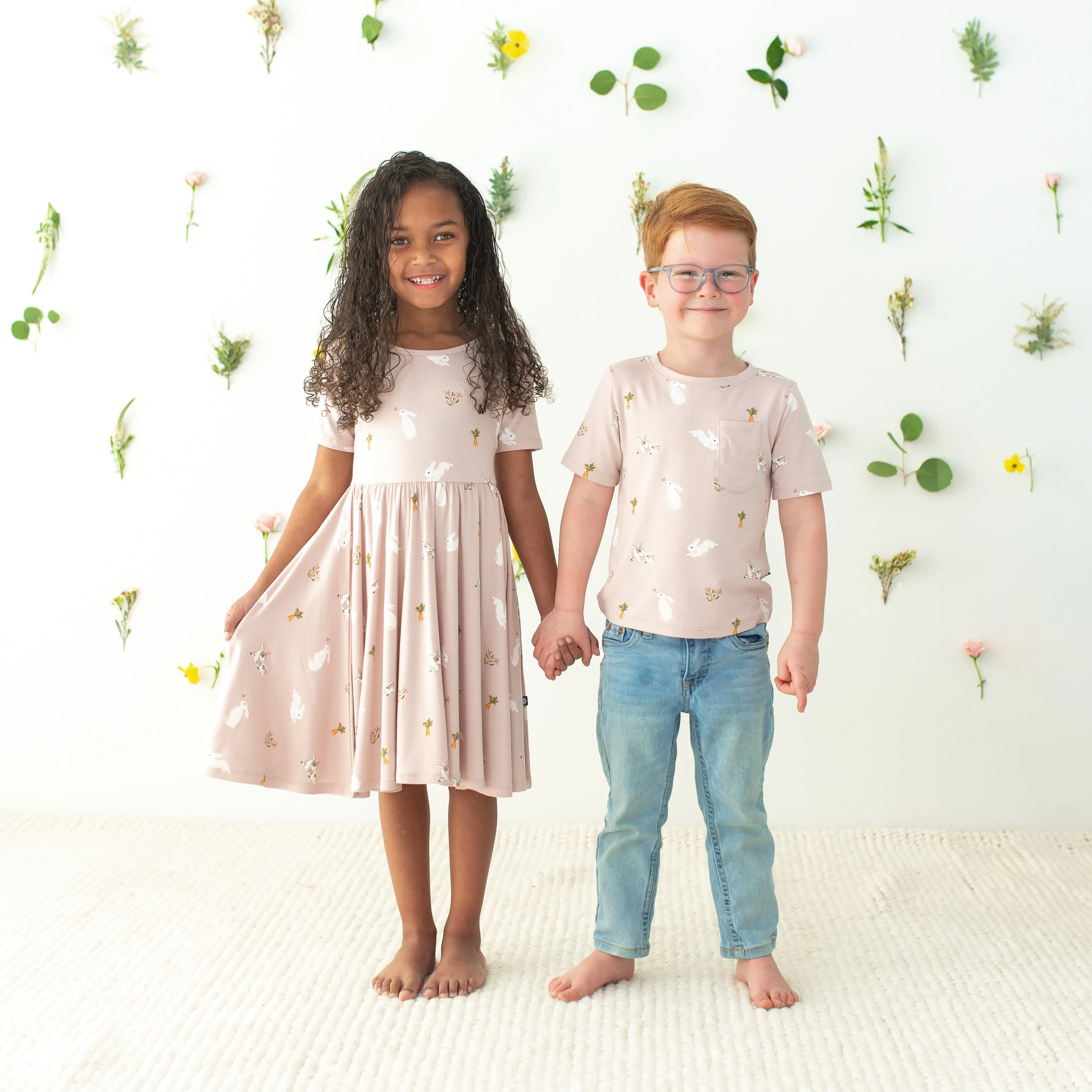 Toddler Crew Neck Tee in Blush Rabbit