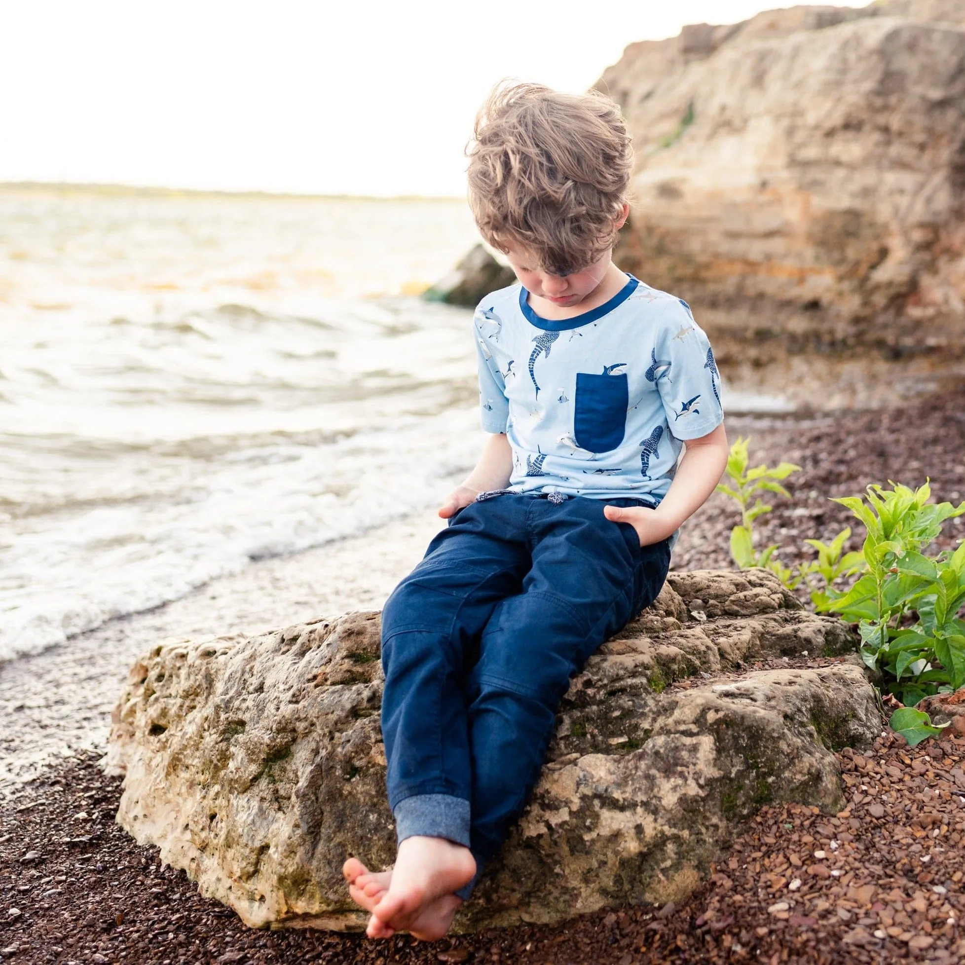 Toddler Crew Neck Tee in Stream Shark