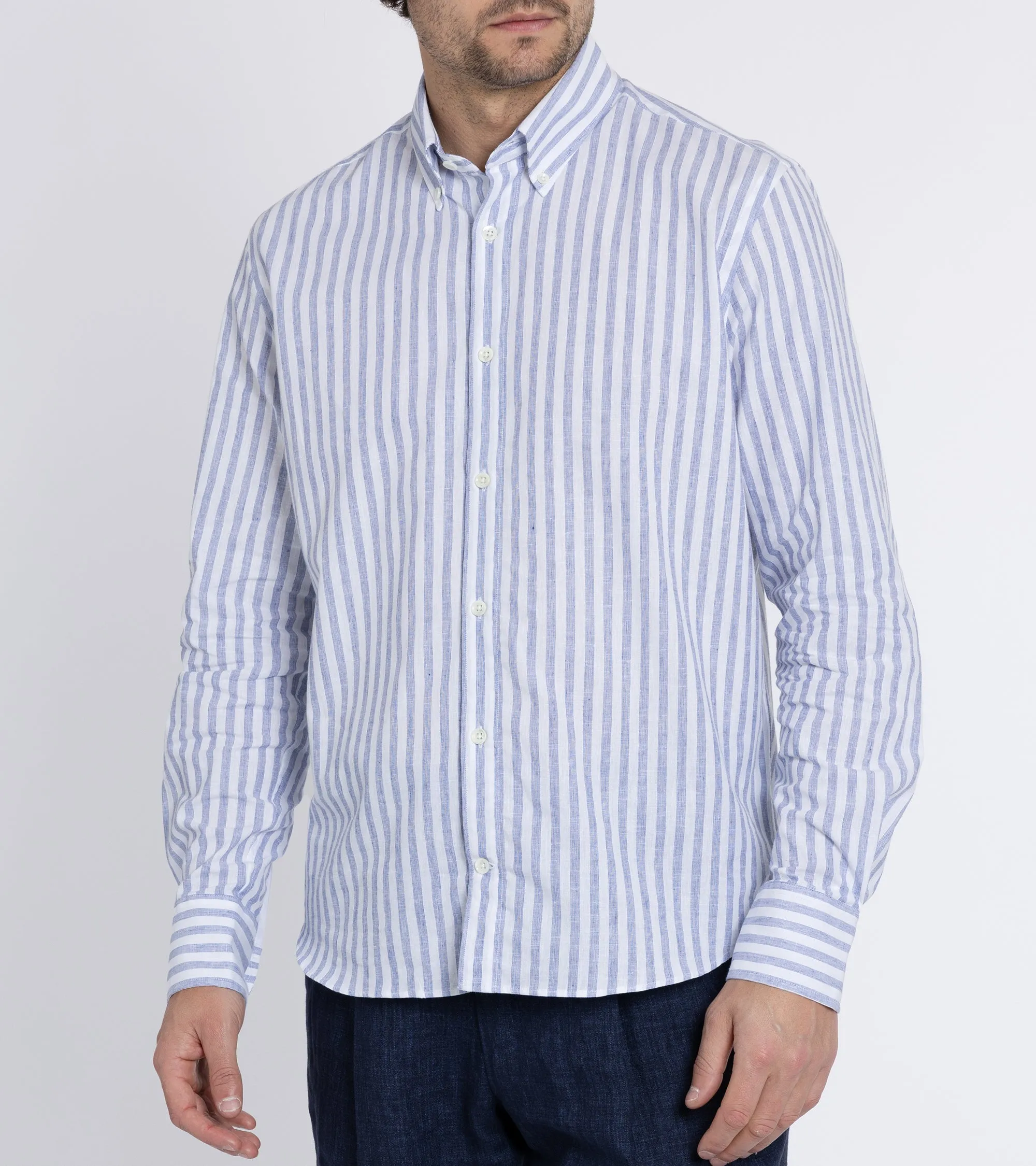 Trunk Eldon Cotton Linen Stripe Shirt: Dark Blue