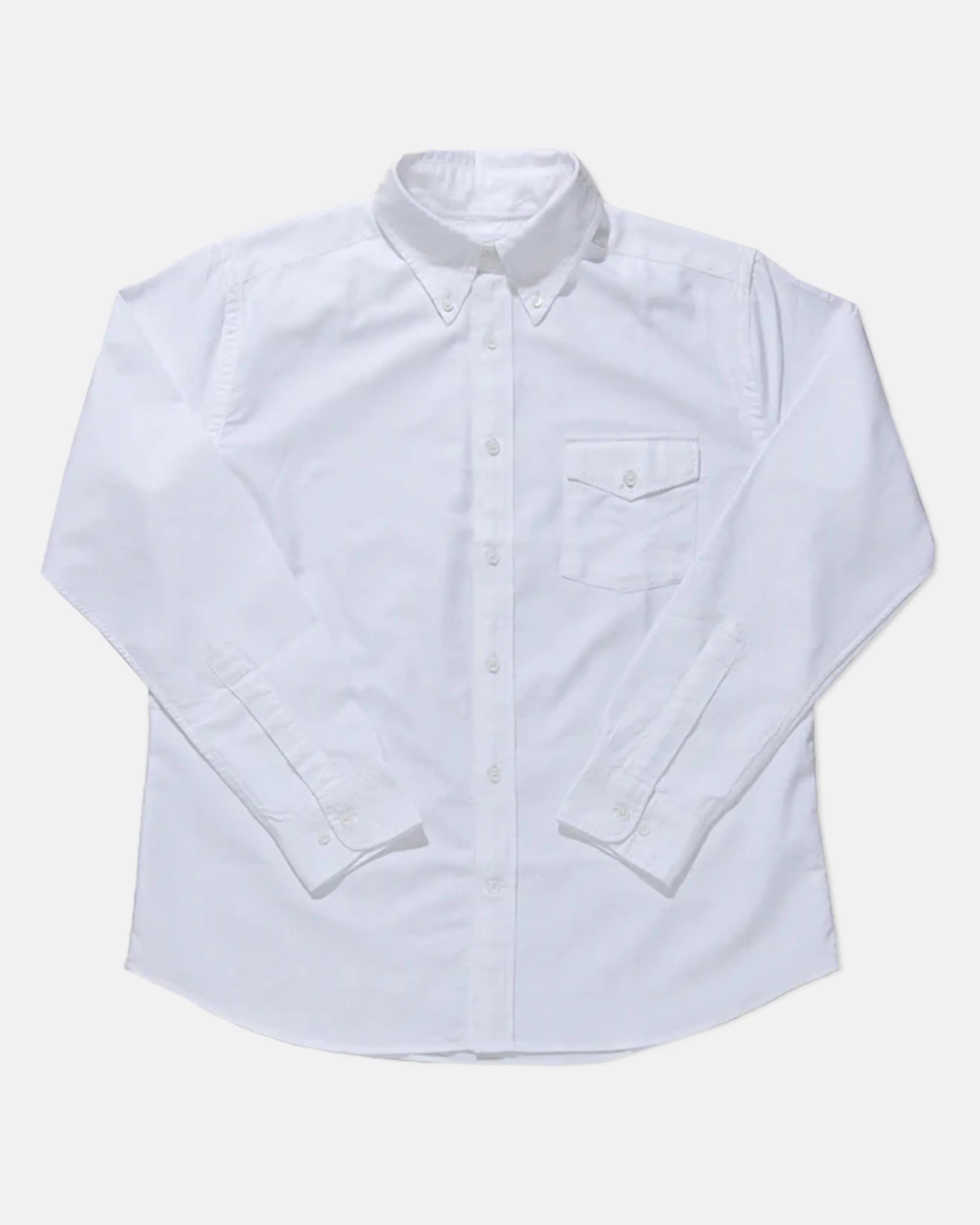 WHITE ENZYME-WASH OXFORD SHIRT - FLAP POCKET