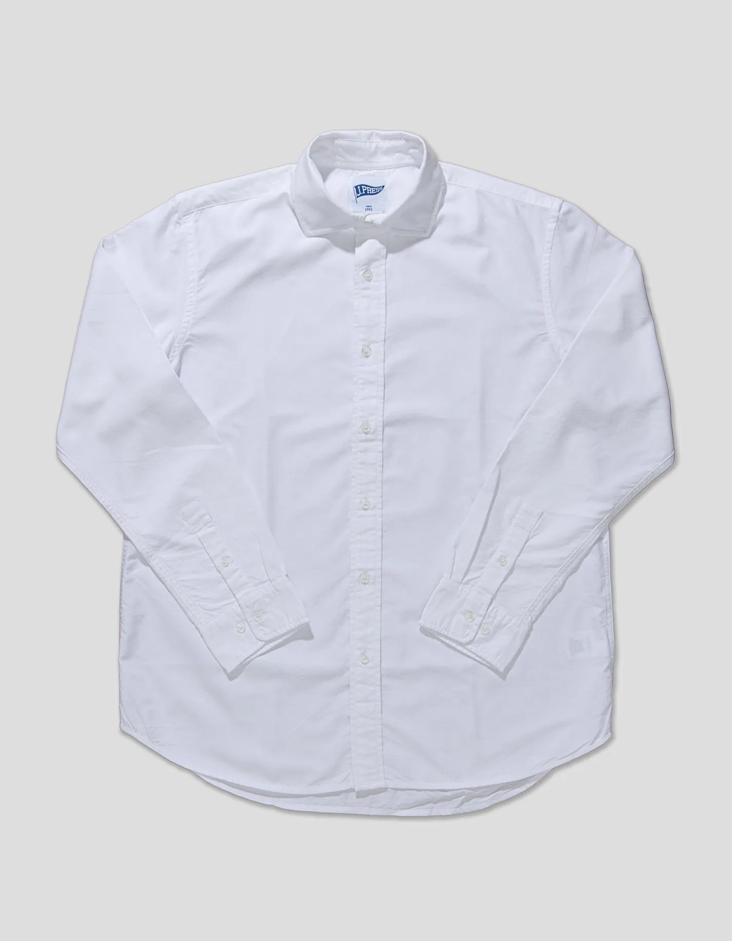 WHITE ENZYME-WASHED OXFORD SPREAD COLLAR SHIRT