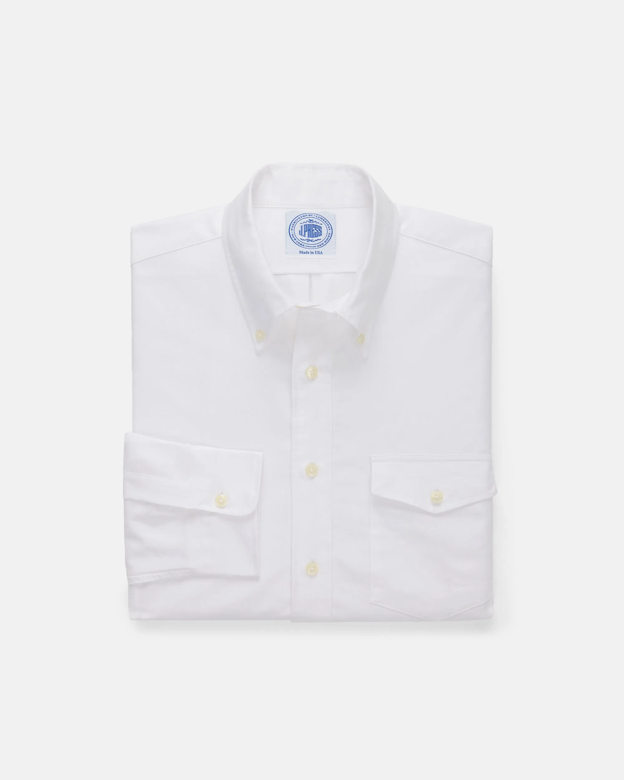 WHITE OXFORD BUTTON DOWN SHIRT - FLAP POCKET - TRIM FIT