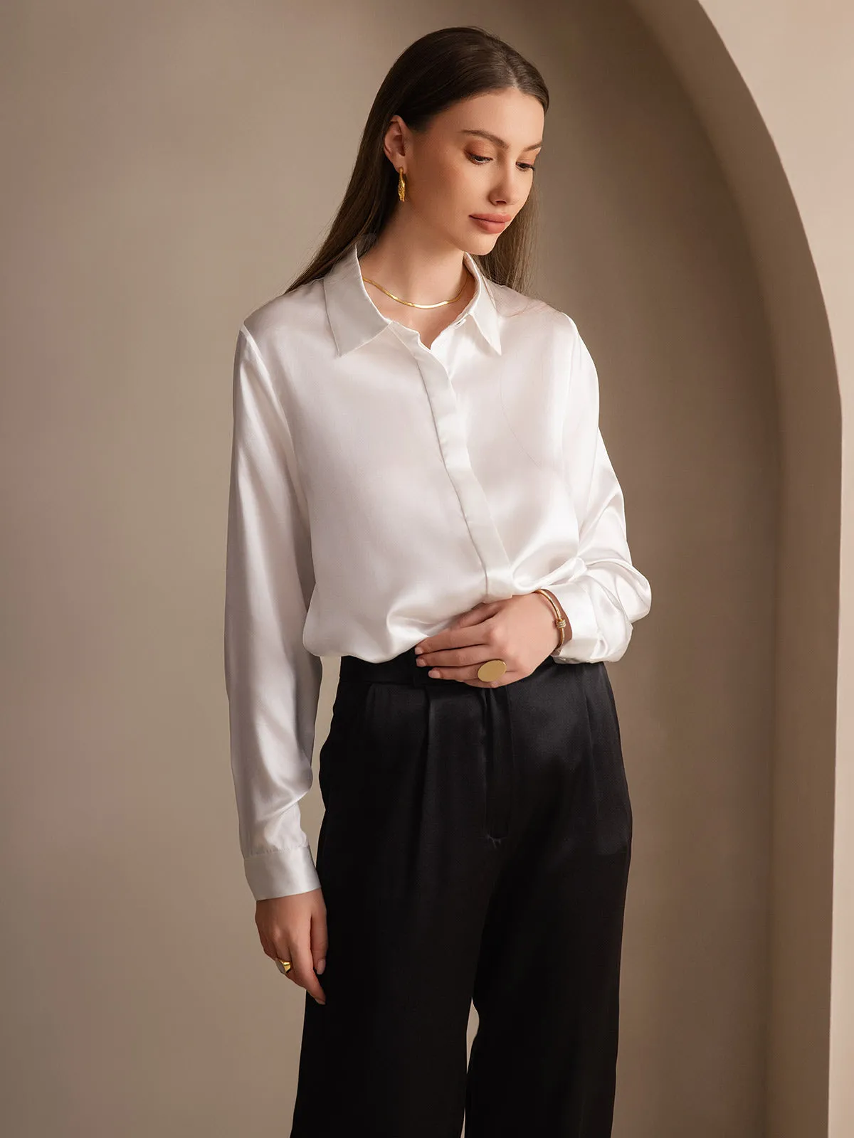 Women's 19 Momme Classic Silk Long-Sleeved Shirt