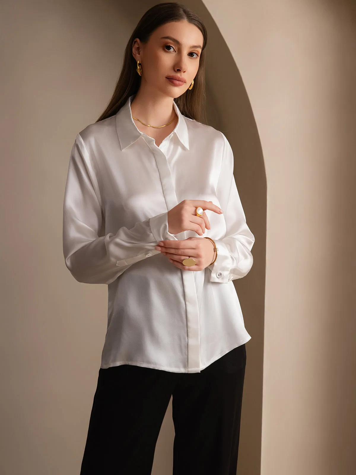 Women's 19 Momme Classic Silk Long-Sleeved Shirt
