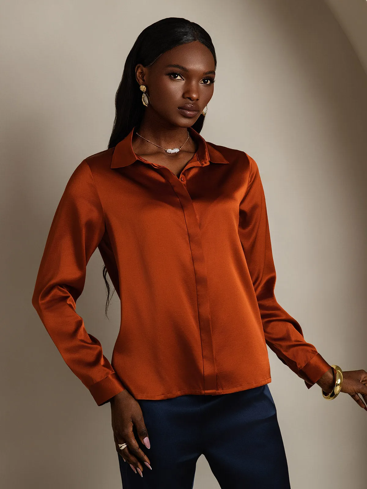 Women's 19 Momme Classic Silk Long-Sleeved Shirt