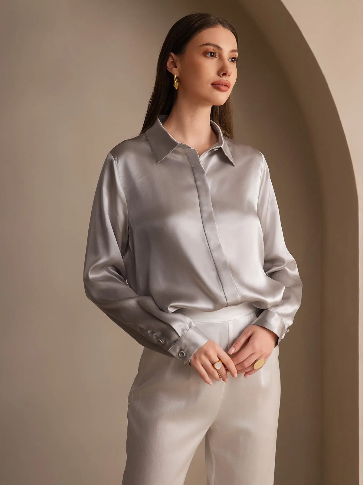 Women's 19 Momme Classic Silk Long-Sleeved Shirt