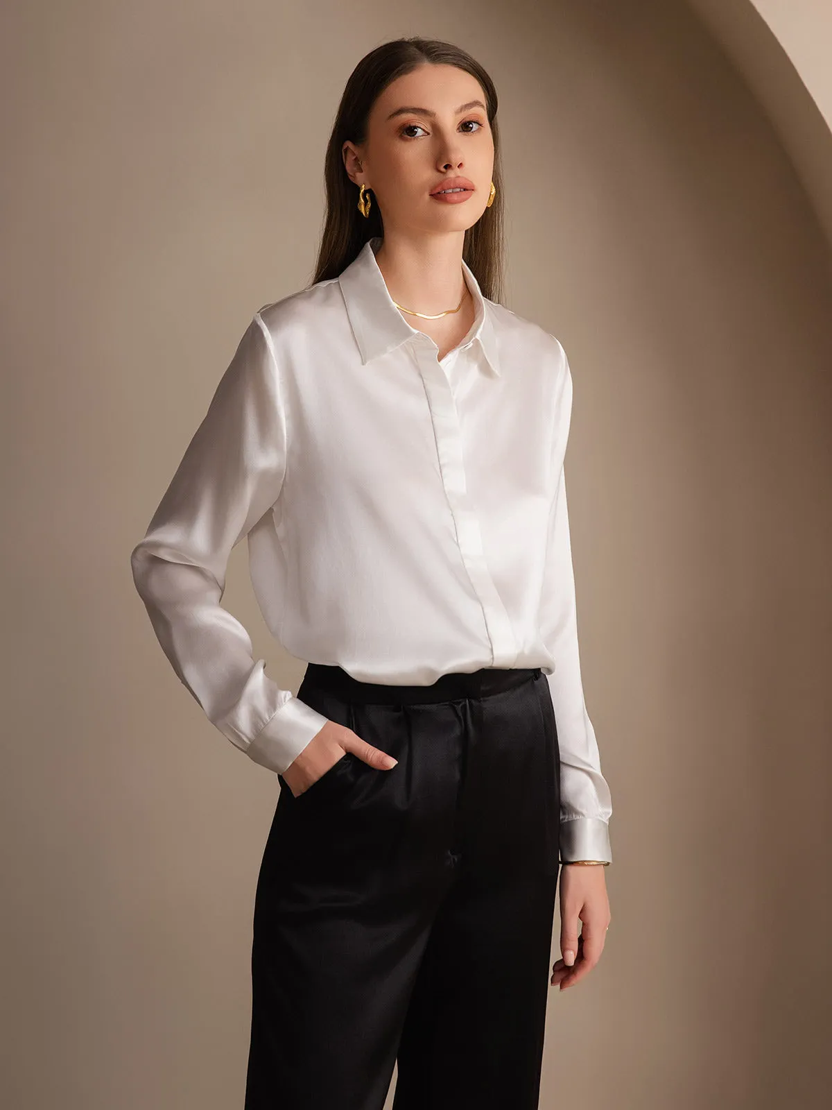 Women's 19 Momme Classic Silk Long-Sleeved Shirt