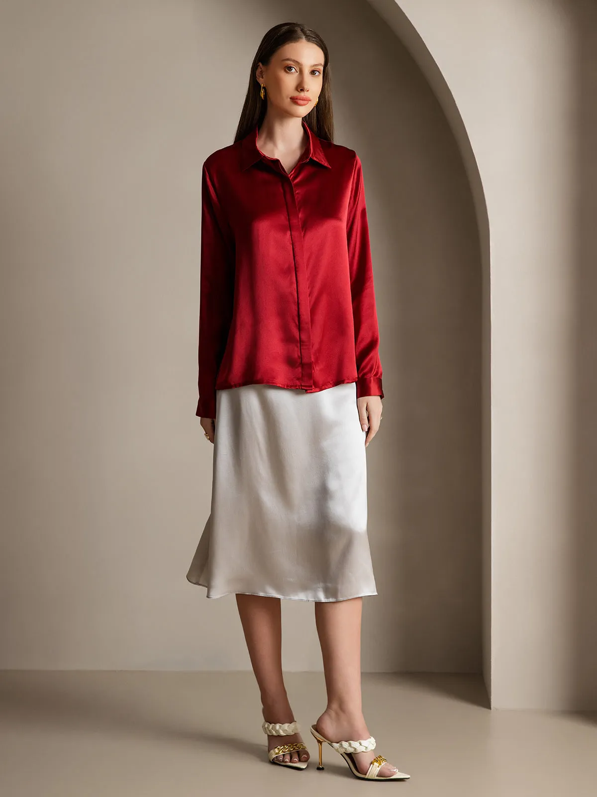Women's 19 Momme Classic Silk Long-Sleeved Shirt