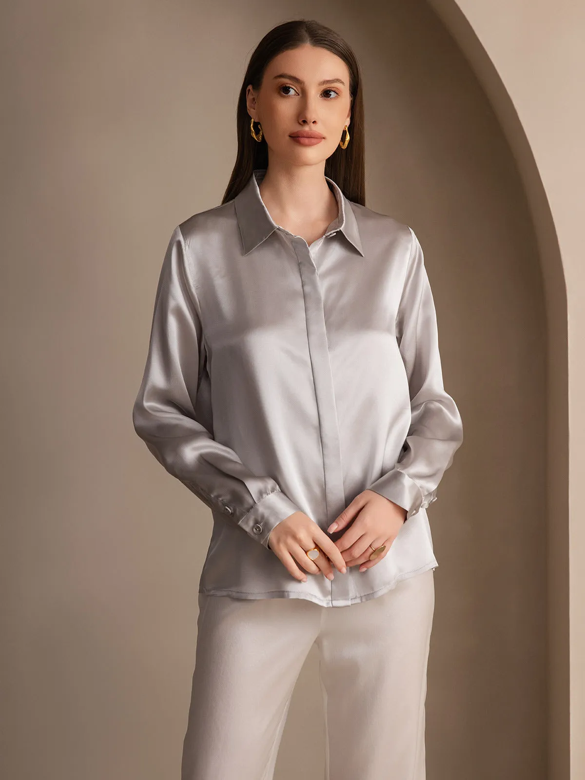 Women's 19 Momme Classic Silk Long-Sleeved Shirt
